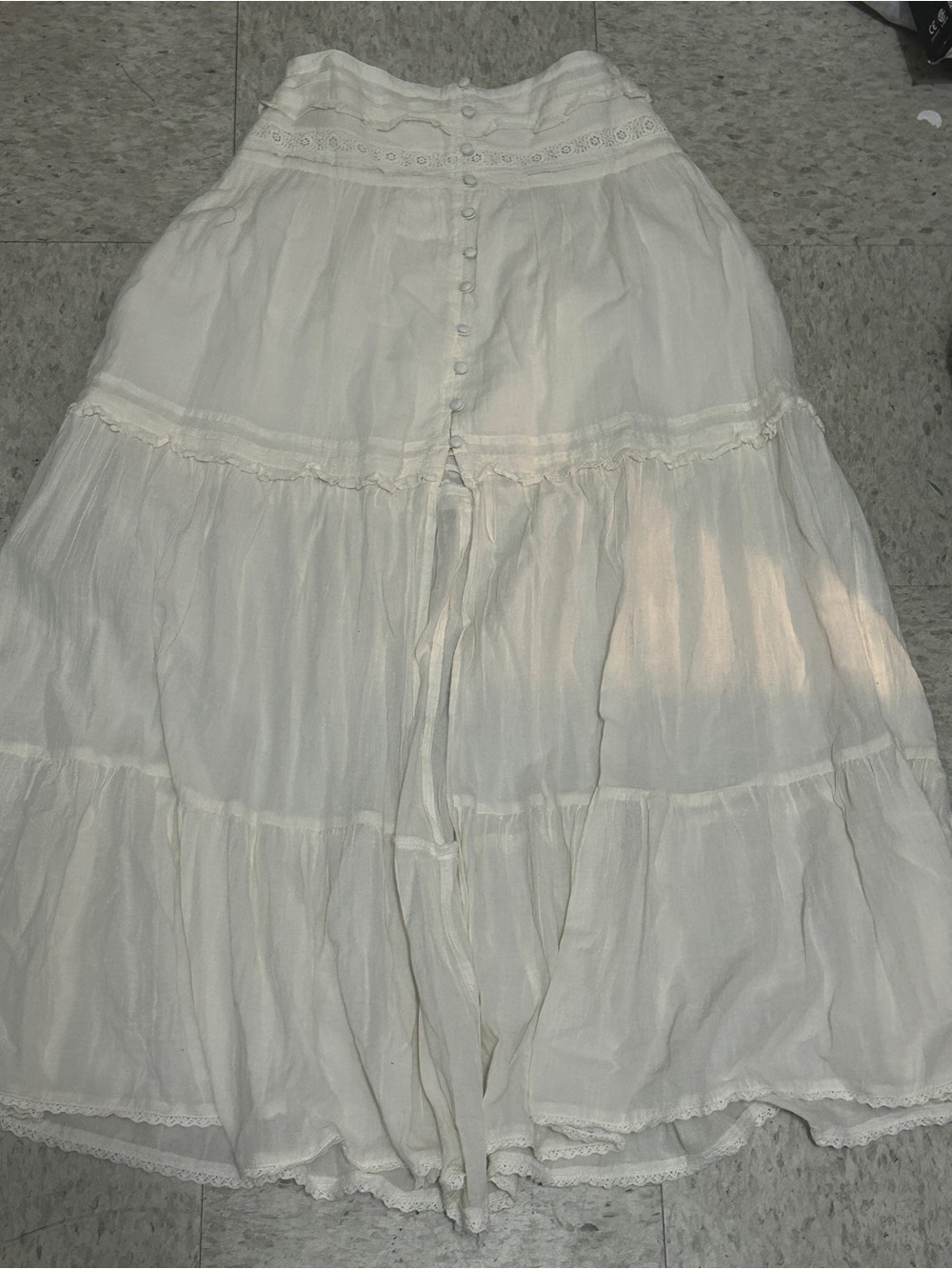 Aerie White Tiered Lace-Trim Maxi Skirt